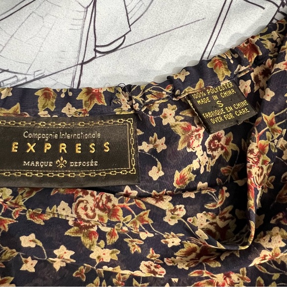 Vintage Express Navy Floral A-Line Skirt - Picture 2 of 8